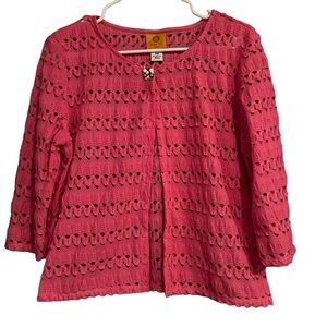 Ruby Rd Petite Bright Pink Open Front Jeweled Cardigan Size PM
